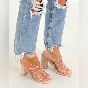 NEW Square Toe Lace Up Block Heels. Size: 6.5